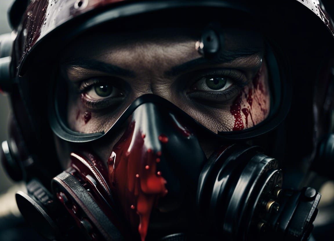 Bloody Riot Suit Portrait with Gas Mask