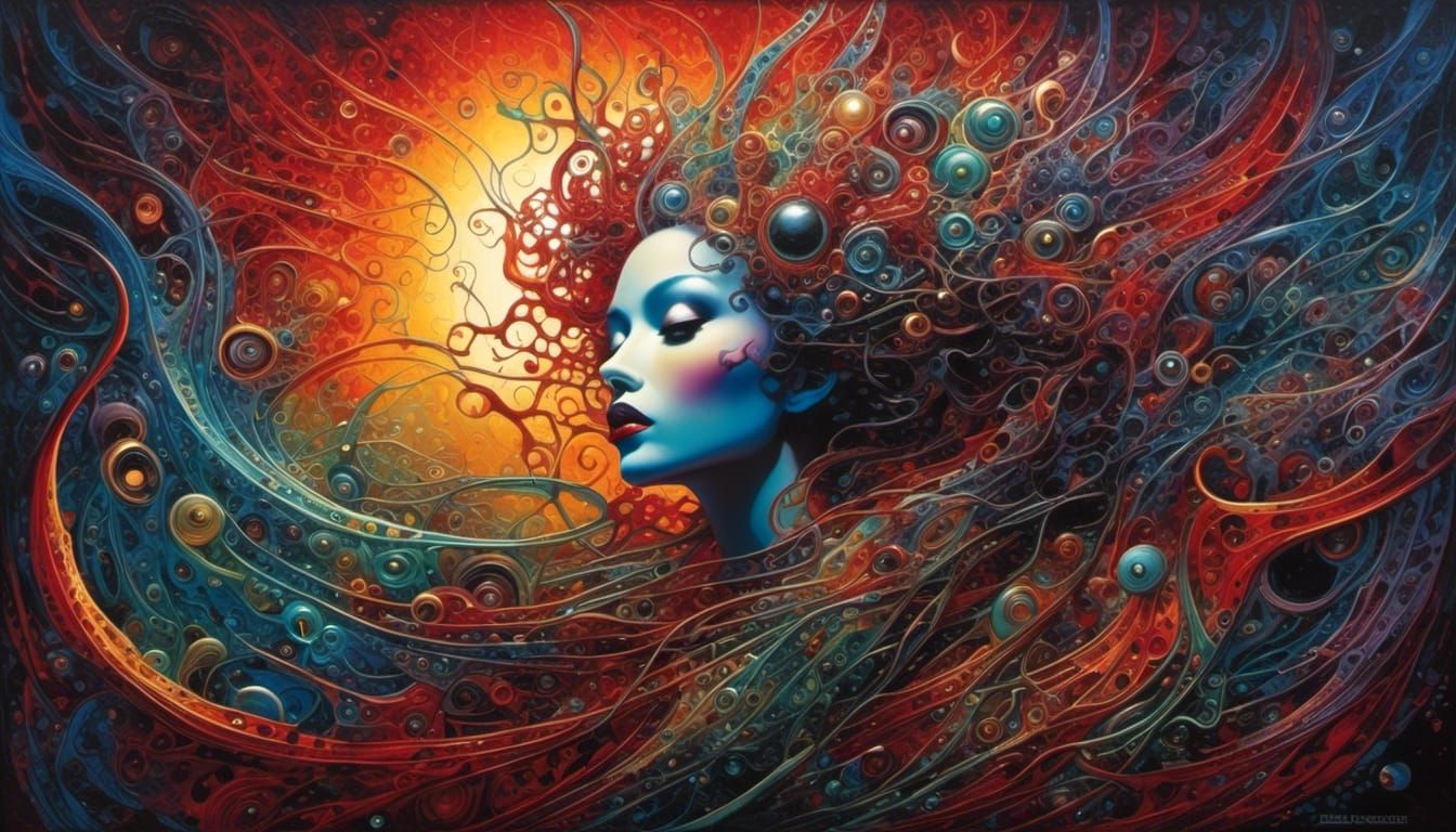 Kinetic Pointillism Portrait of a Wild Woman