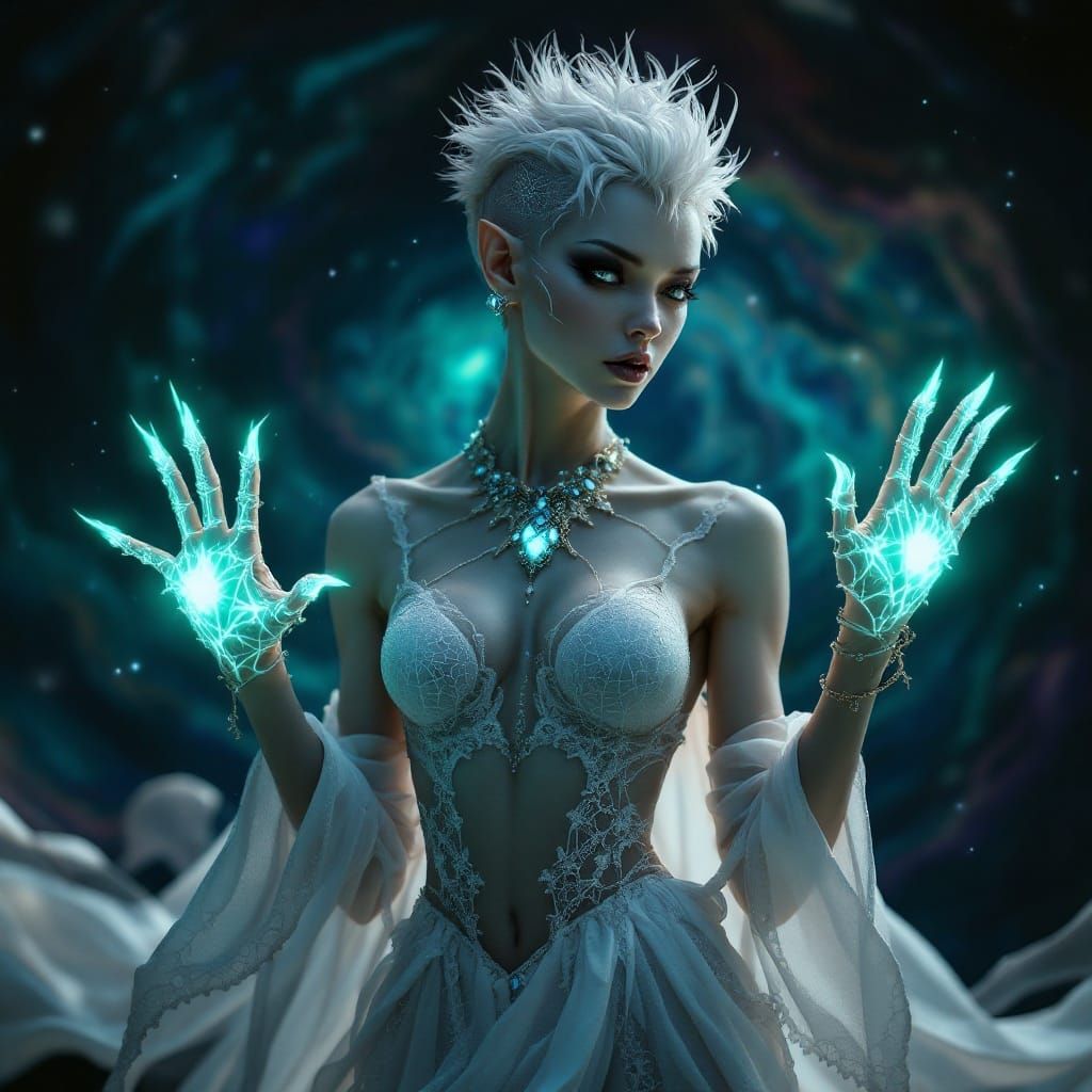 Seductive Alien Goddess in Wonderland-Inspired Fantasy