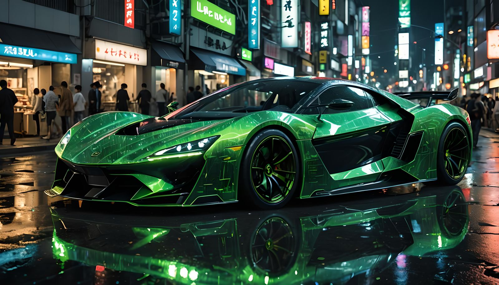 Futuristic Glass Car in Cyberpunk Tokyo, Digital Art