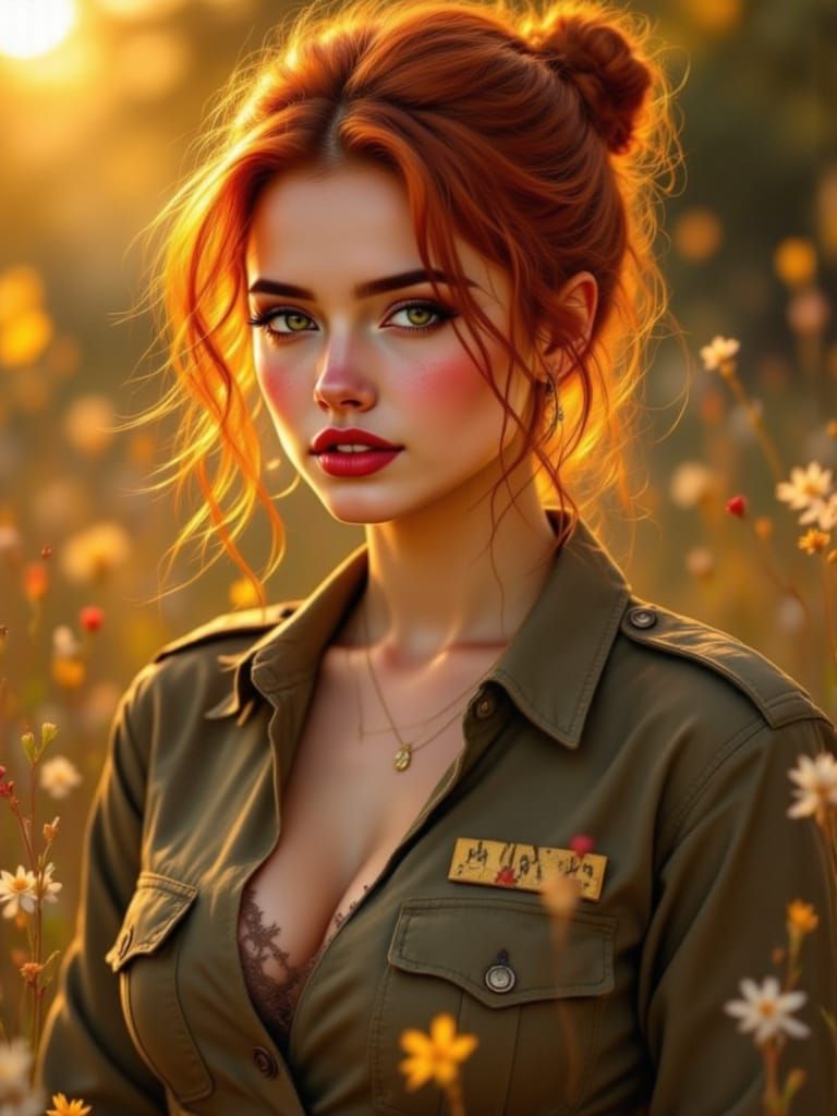 Golden Hour Pin-Up Army Woman