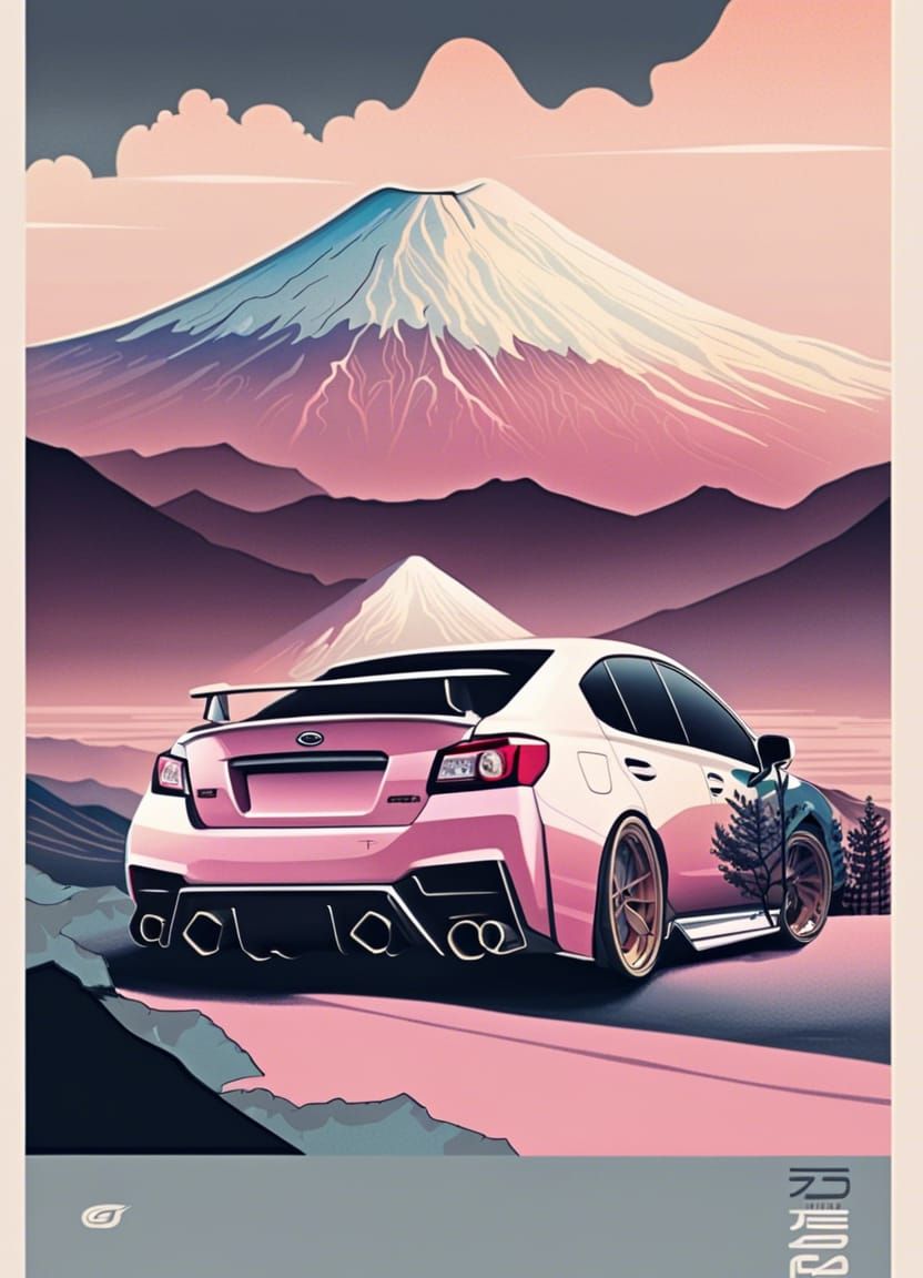 Subaru WRX Poster with Fuji Landscape Art