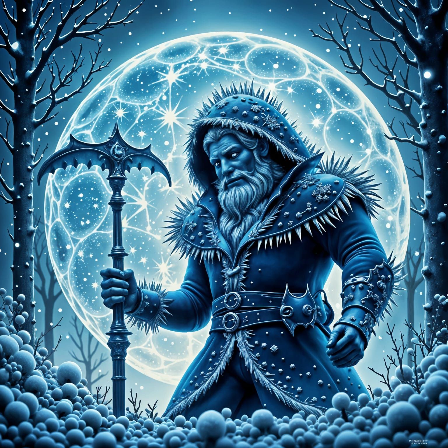 Evil Winter Spirit in Gloomy Landscape