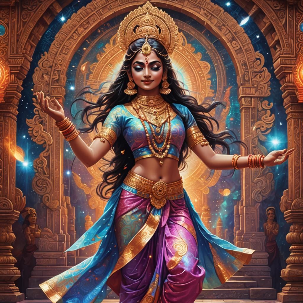 Holographic Hindu Dancer in Temple Illustration