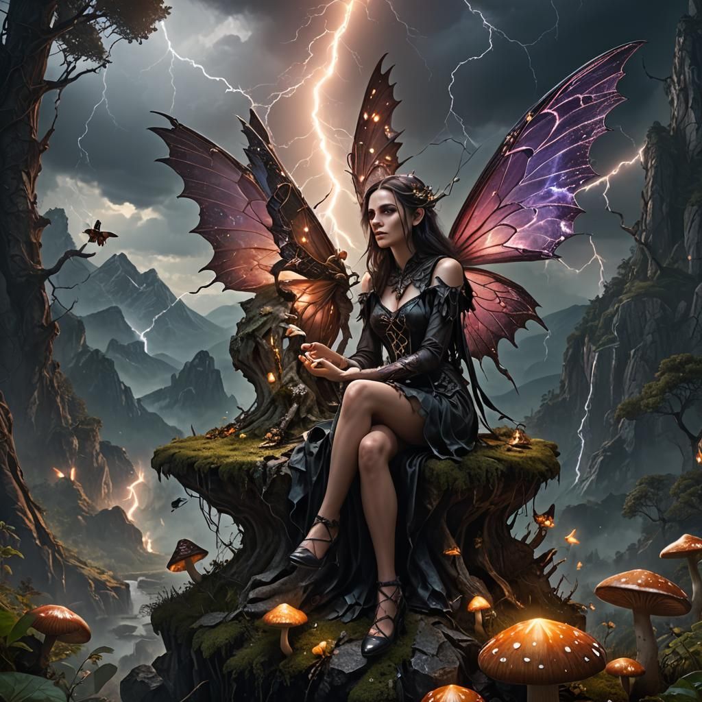 Gothic Fairy Petting a Lightning Bug