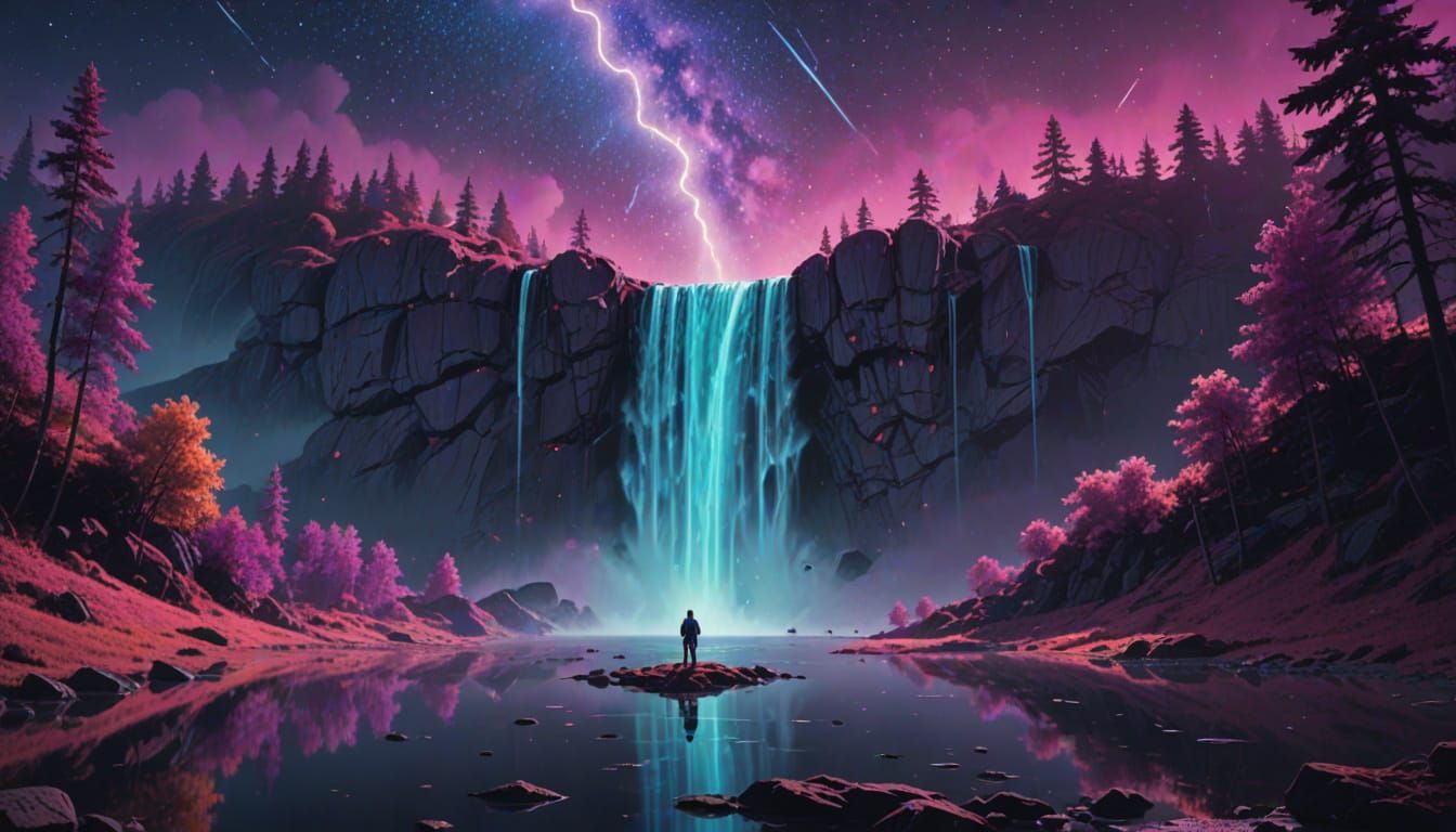 Majestic Waterfall in Galactic Cosmic Landscape