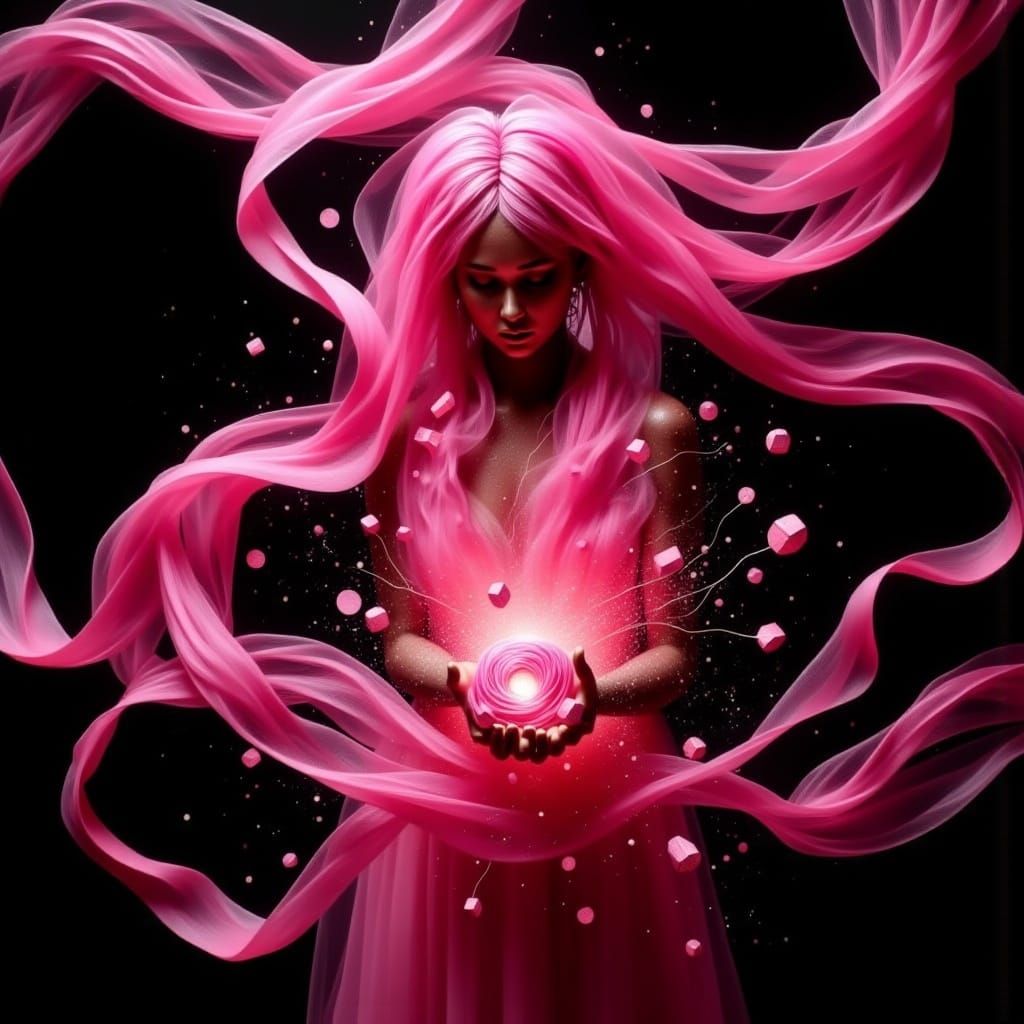 Intricate Pink Ribbons Against Black Background