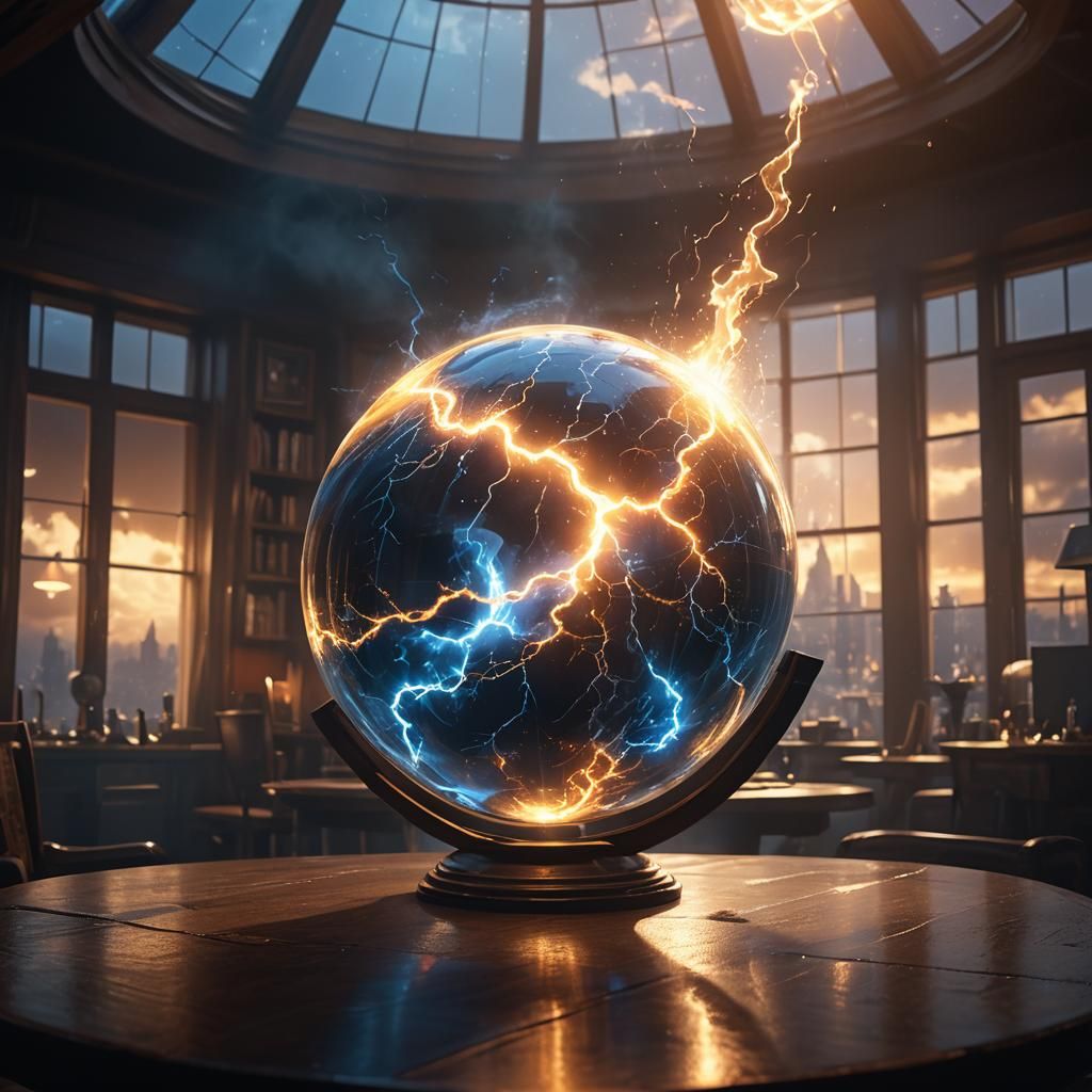 Firestorm of Lightning in Glass Globe: Digital Matte Paintin...