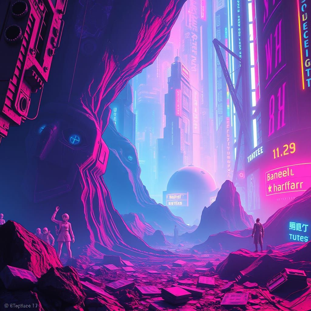 Dystopian Cityscape in Synthwave Style