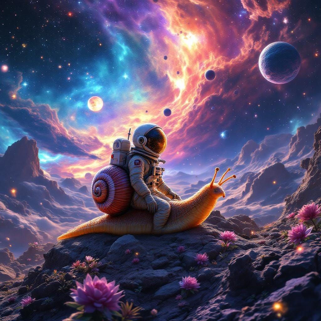 Astronaut Snail Explores Space in Detailed Matte Painting