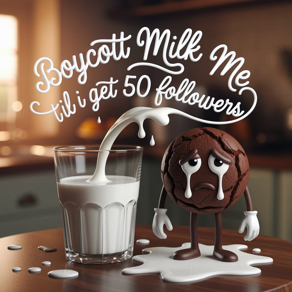 Sad Cookie Boycotts Milk: A Whimsical Kitchen Scene