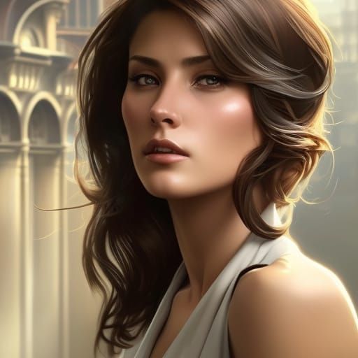 Woman's Portrait with Brown Hair and Dynamic Lighting