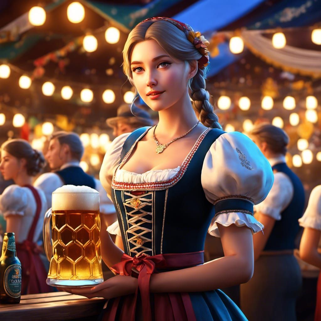 Dirndl Girl at Evening Beer Fest in Art Nouveau Style