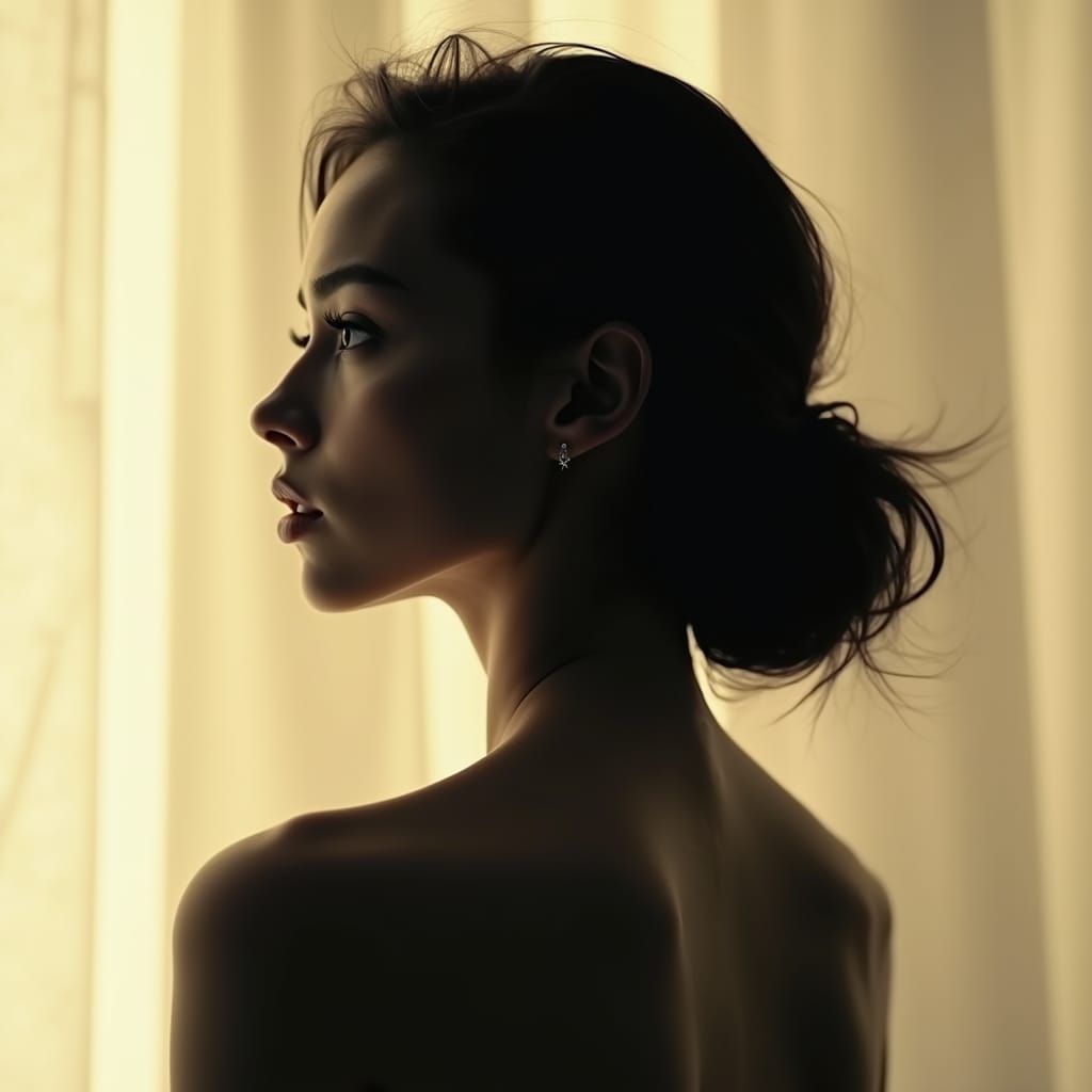 Elegant Woman Silhouette in Monochromatic Portrait