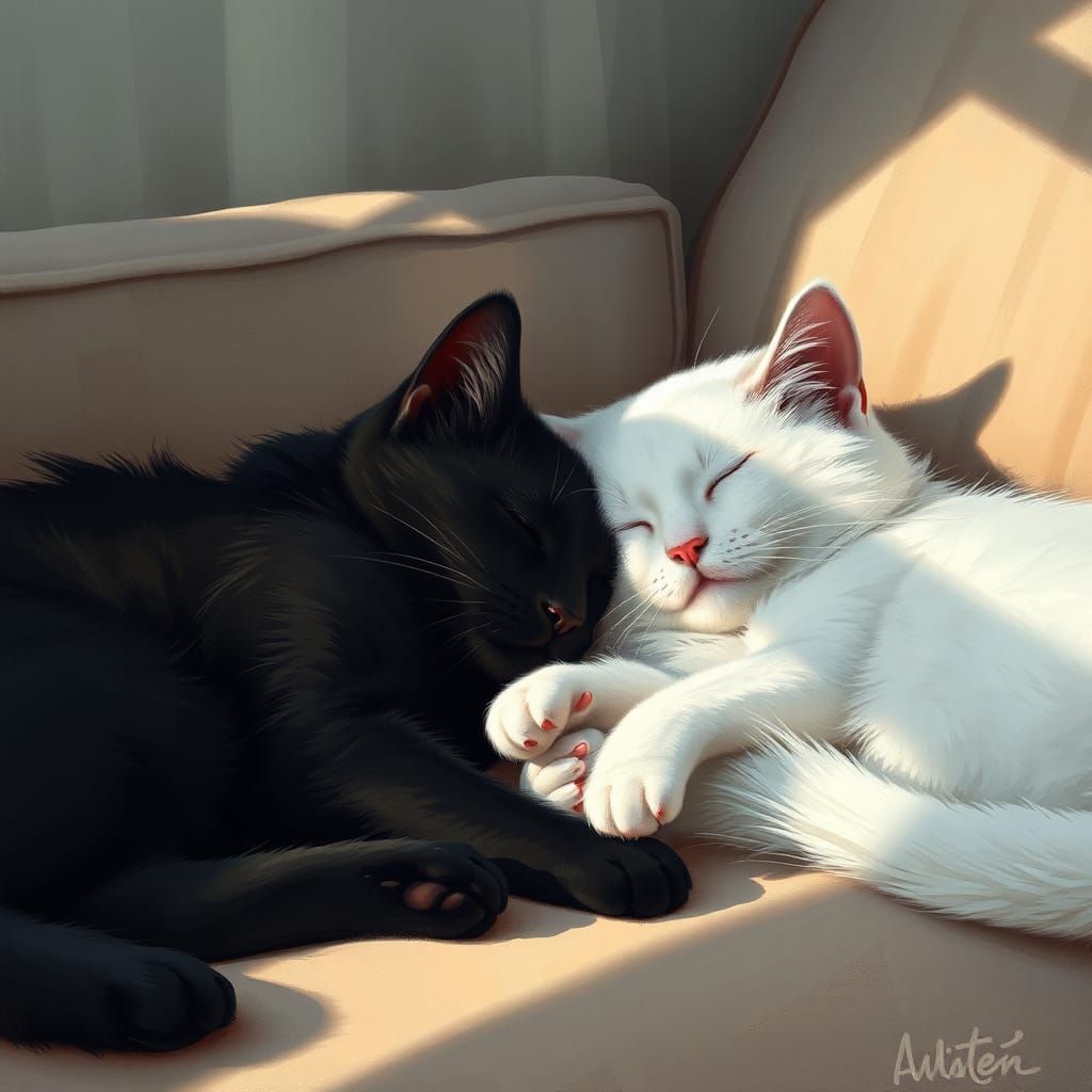 Cats Napping in Sunlight: Digital Illustration