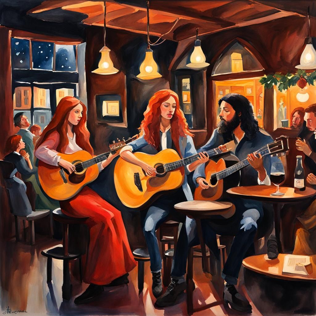 Festive Pub Music: Gouache Impressionist Style