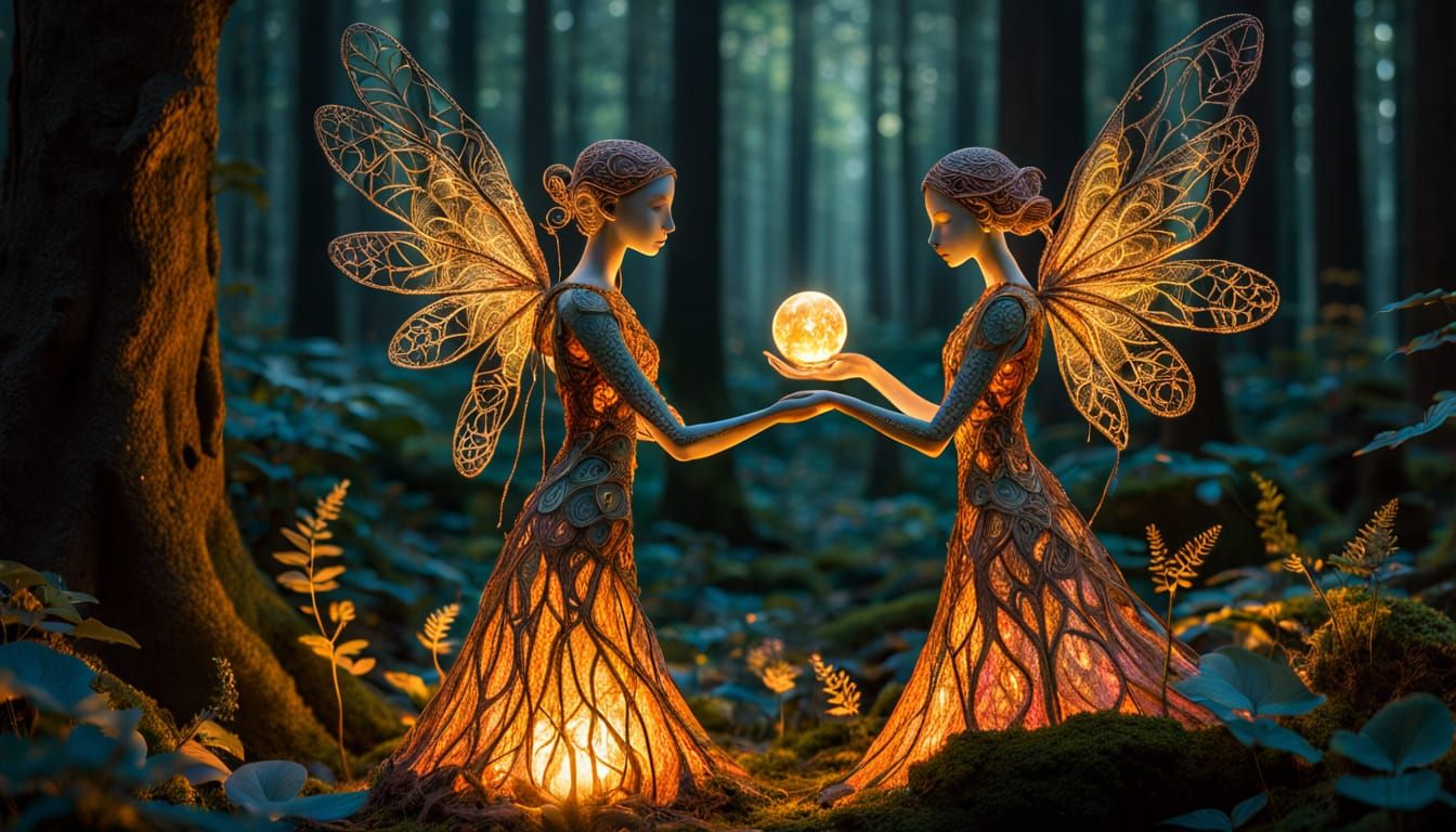 Surreal Sculpture with Iridescent Wings and Whimsical Detail...