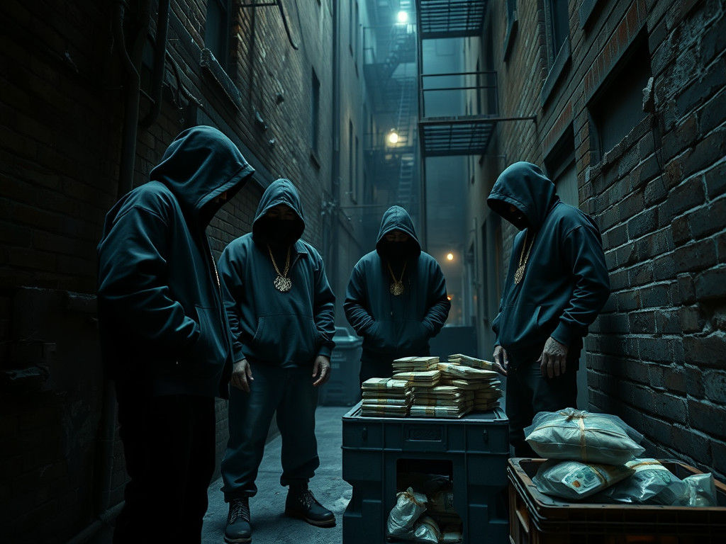 Gritty 8K Photorealistic Gang Members in Alleyway
