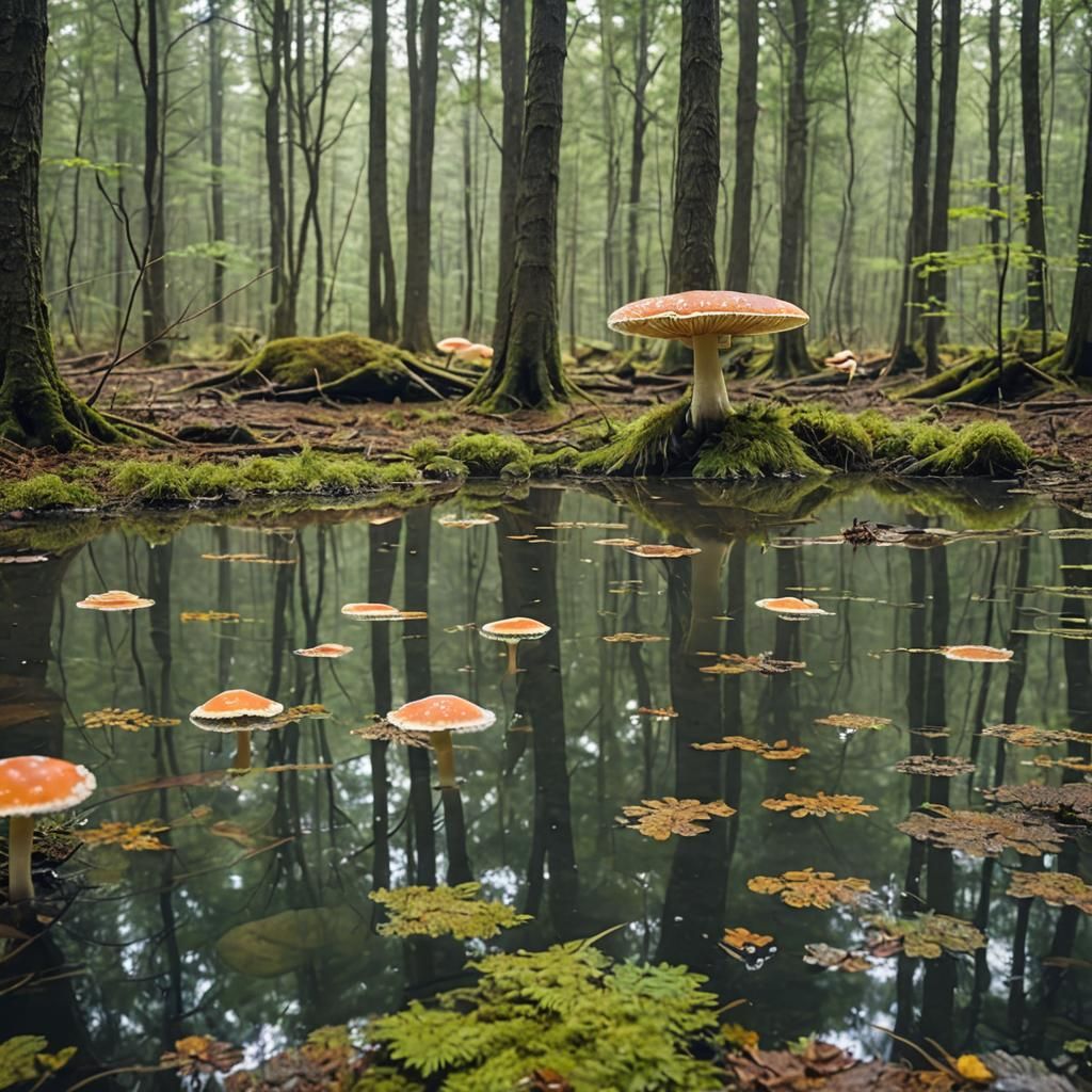Floating Forest Fungus: A Whimsical Scene