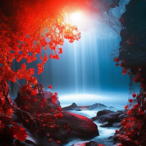 Magical Lava Tree with Red Rose Figurine