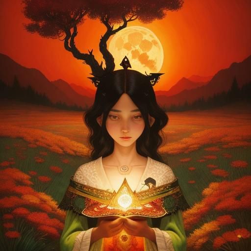 Mythological Moonlit Dreamscape in Patchwork Style