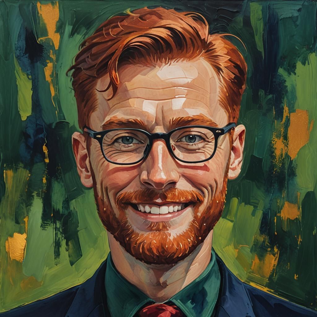 Smiling Man with Red Beard in Expressionist Impasto Style