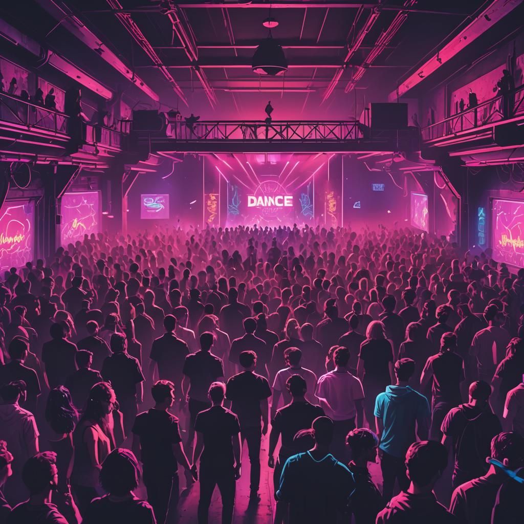 Dance Nightclub Scene in Synthwave Neon Retro Style