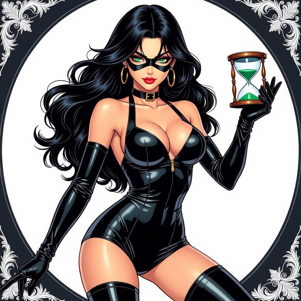 Anime-Style Woman with Black Catsuit and Hourglass