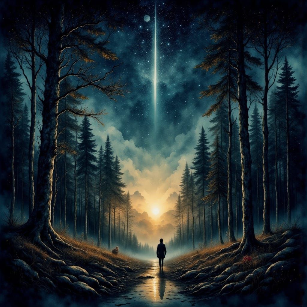 Moonlit Forest in Vibrant Starlight