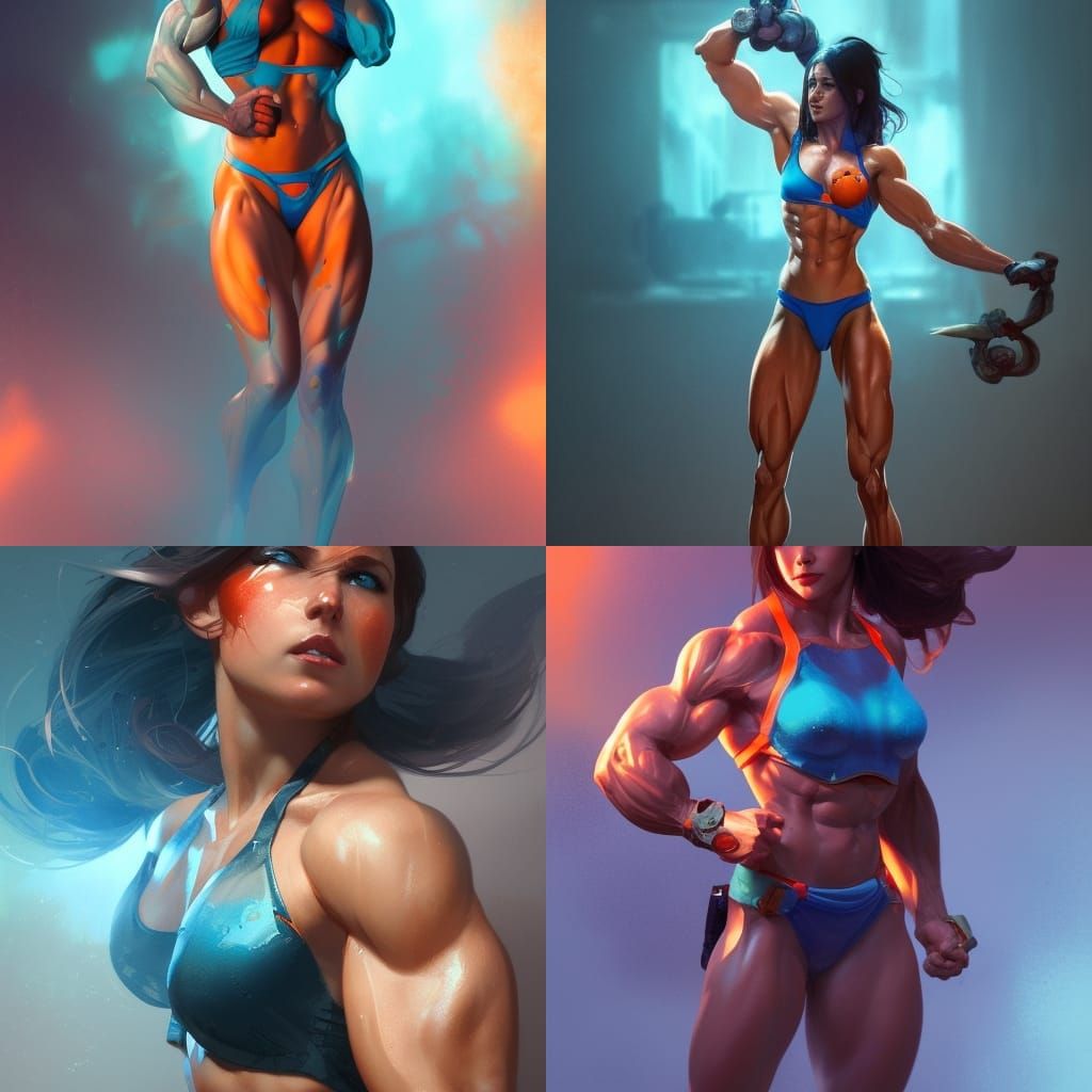 Hyperdetailed Muscle Girl Portrait in Dynamic Lighting