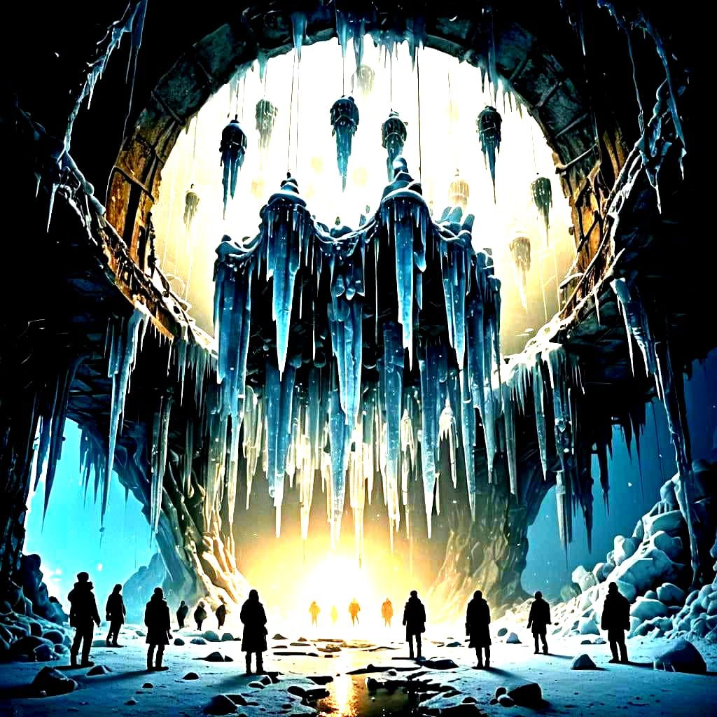 Icy Moonlit Landscape with Gleaming Icicles