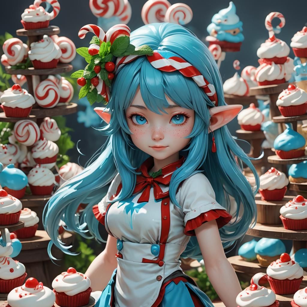 Peppermint Cheese Smurf in 3D Anime Style