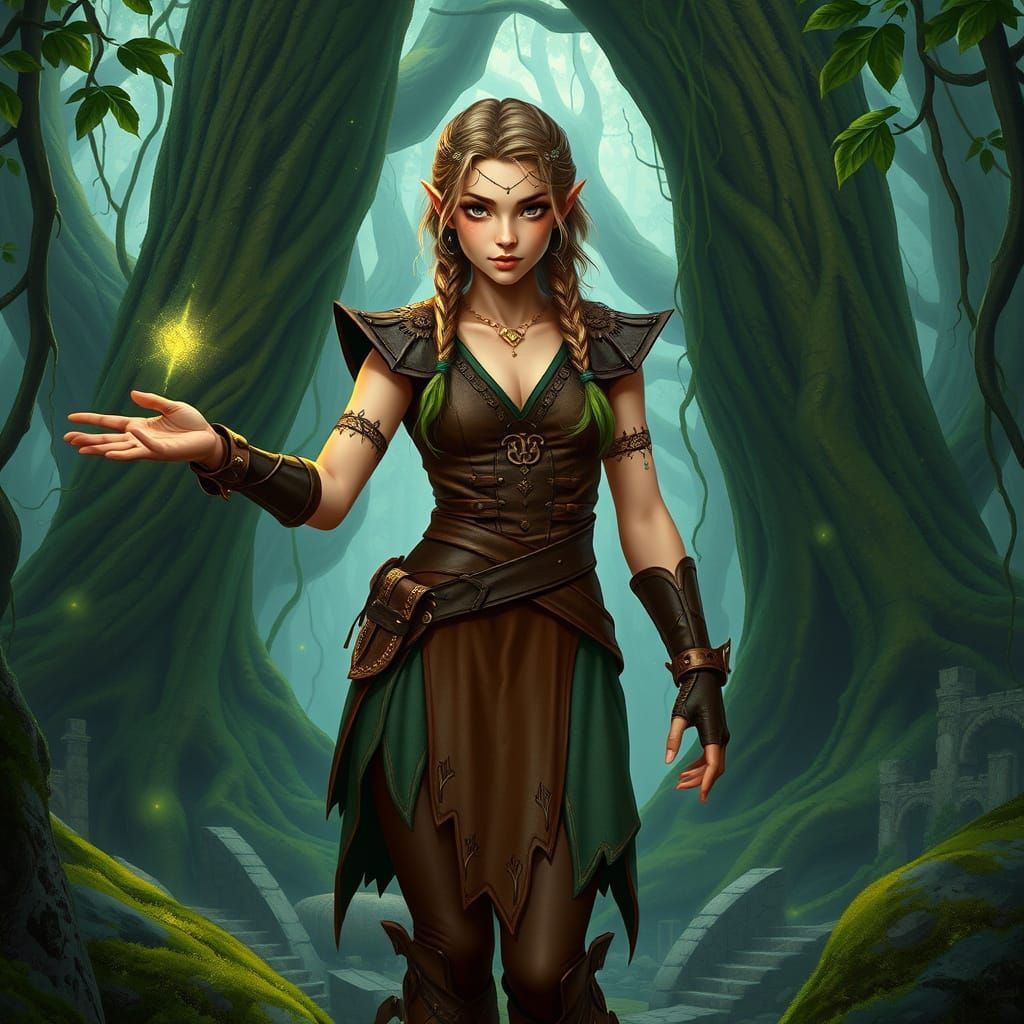 Ethereal Half-Elf Druid in Ancient Forest