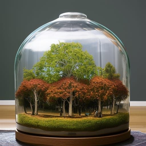 Oak Tree Inside Glass Bell Jar Terrarium