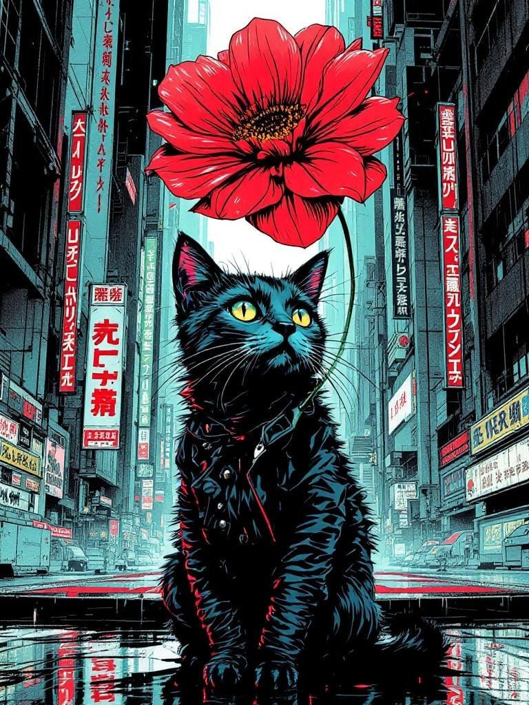 Cyberpunk Cat Graphic Novel Panel