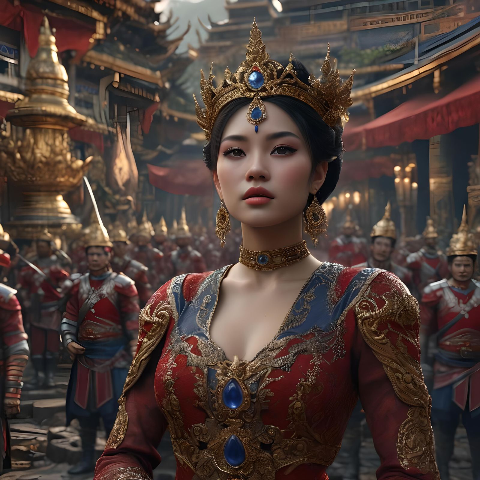 Thai Empress with Sapphire Jewelry: Fantasy Art