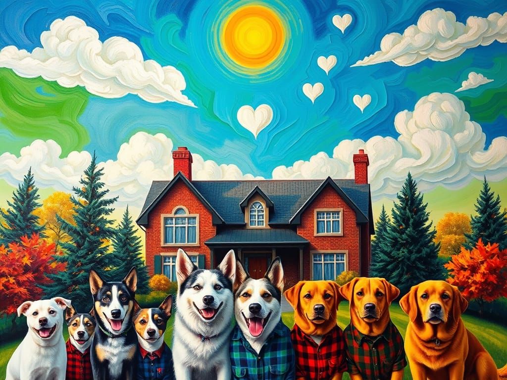 Dreamlike Logo with Dogs in Neo-Impressionist Style