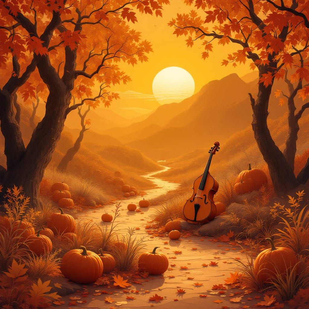 Autumn Scene with Maghreb Instrument in Warm Tones