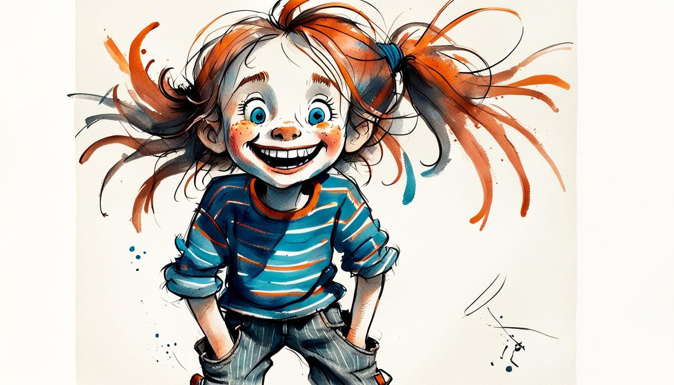 Mischievous Girl Portrait in Quentin Blake Style