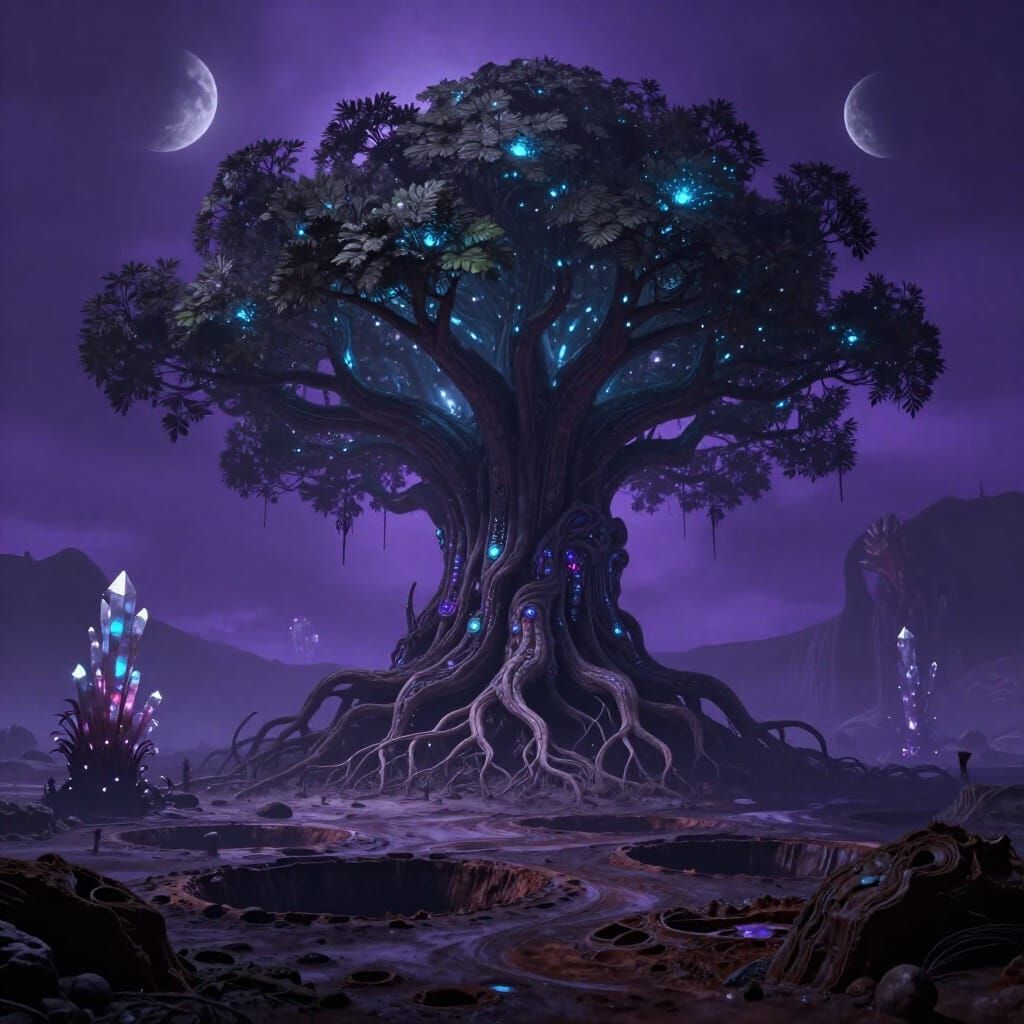 Ancient Alien Tree With Bioluminescent Leaves