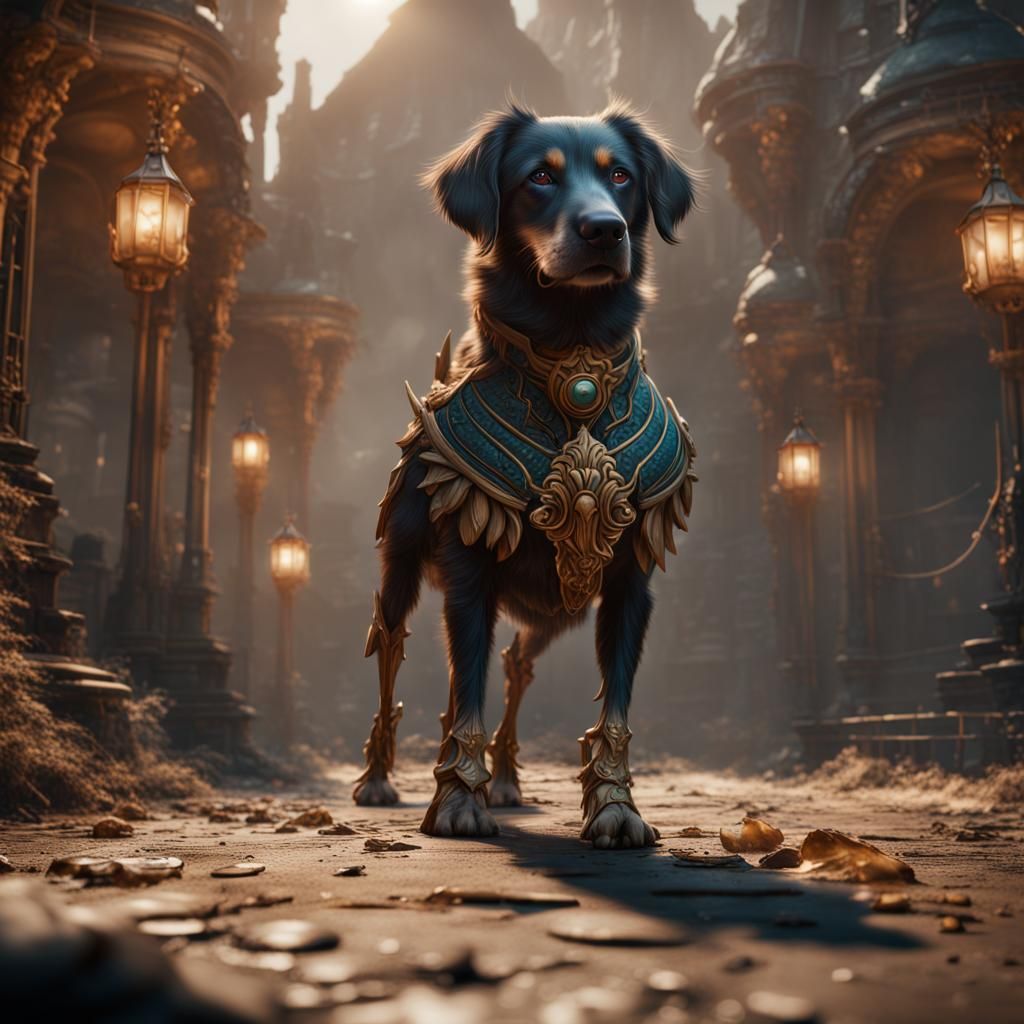 Fantastical Dog: Detailed Matte Painting in Deep Color