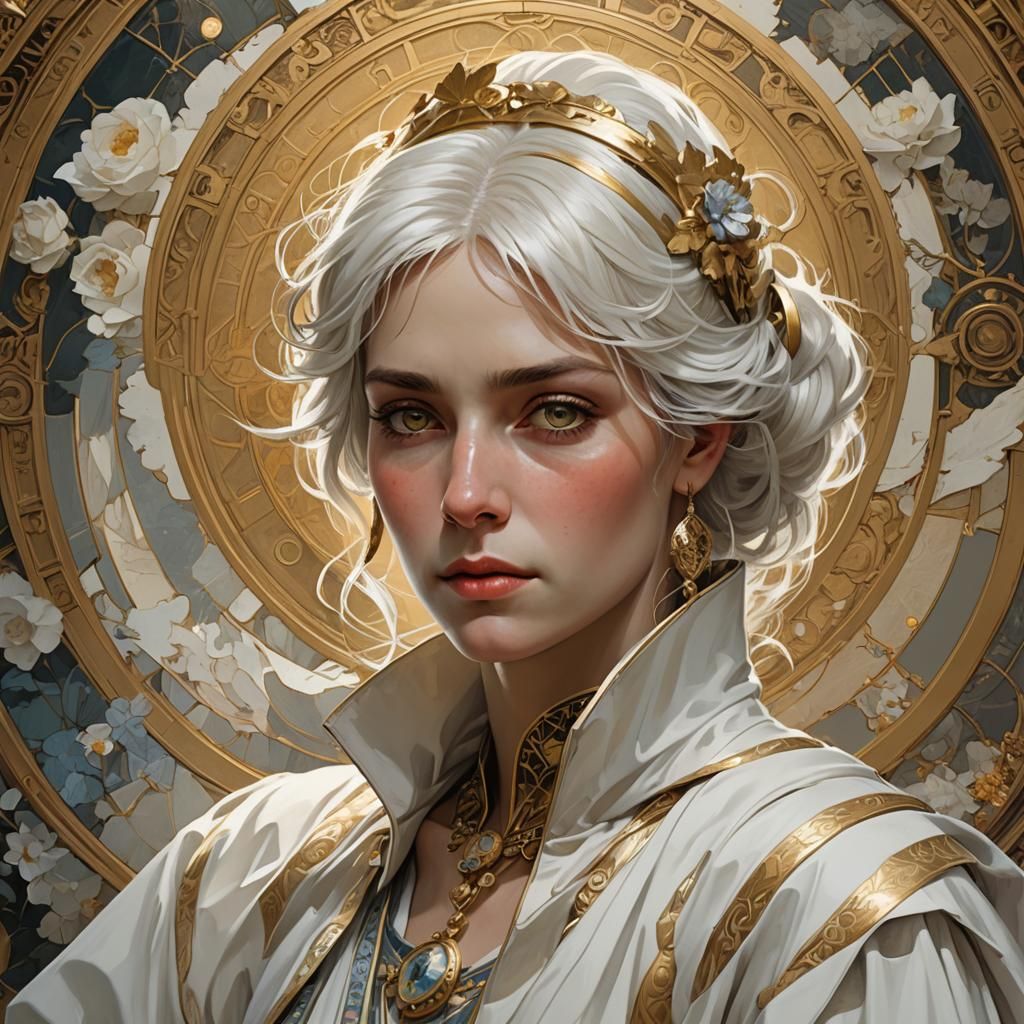 Androgynous Woman Portrait in Surreal Digital Art Style