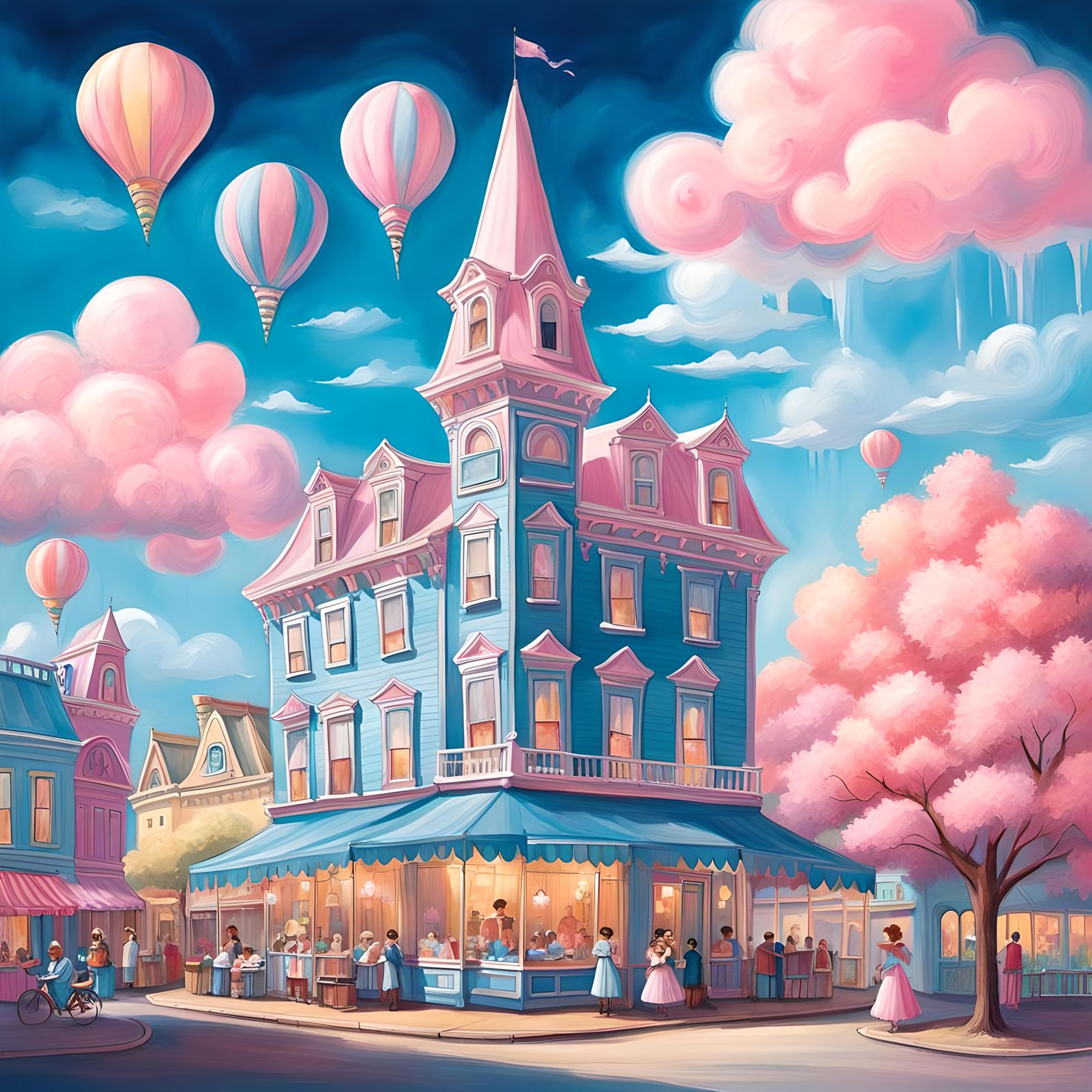 Whimsical Candy-Colored Victorian Main Street Sketch