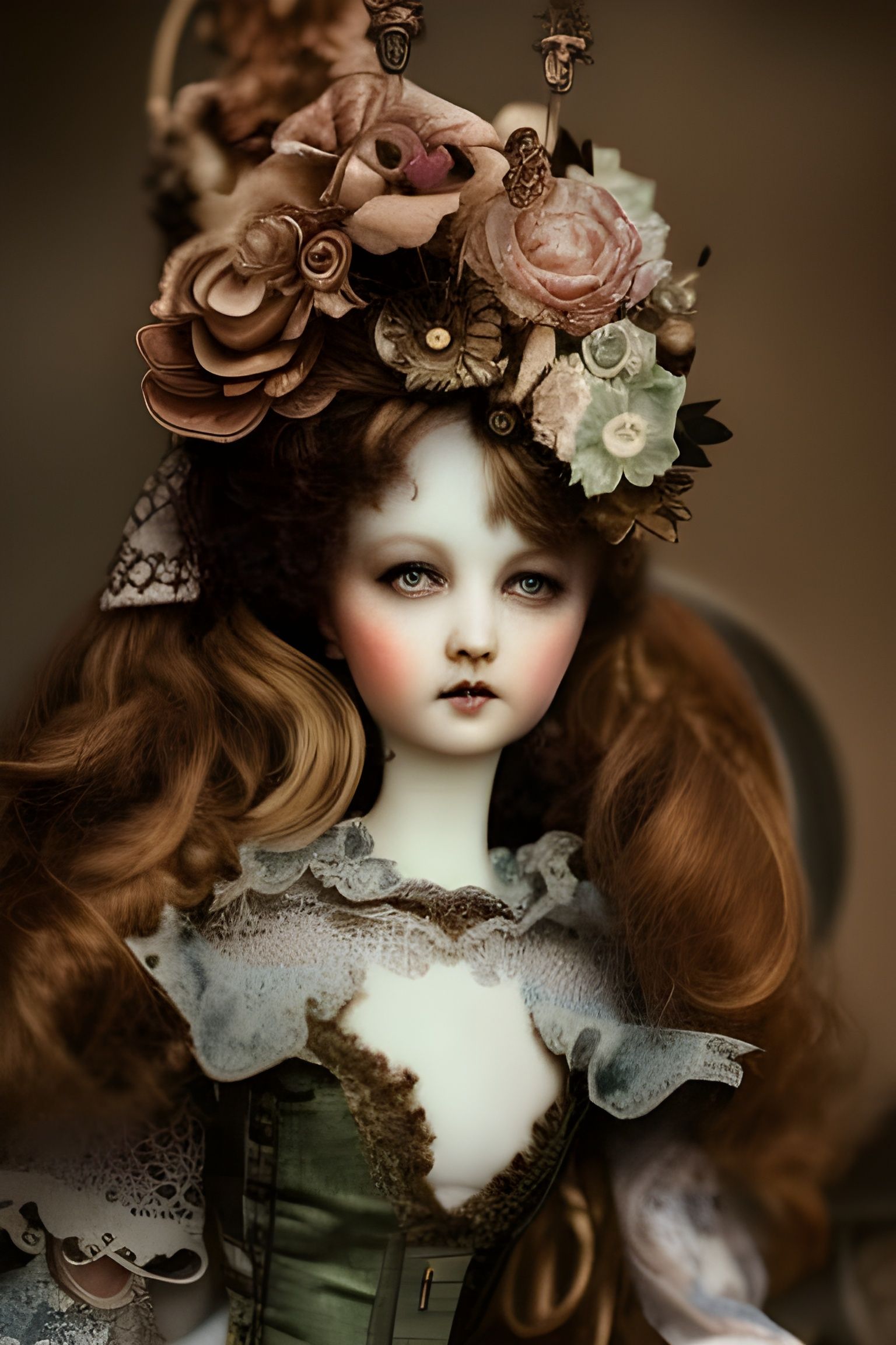 Intricate Steampunk Porcelain Doll Illustration