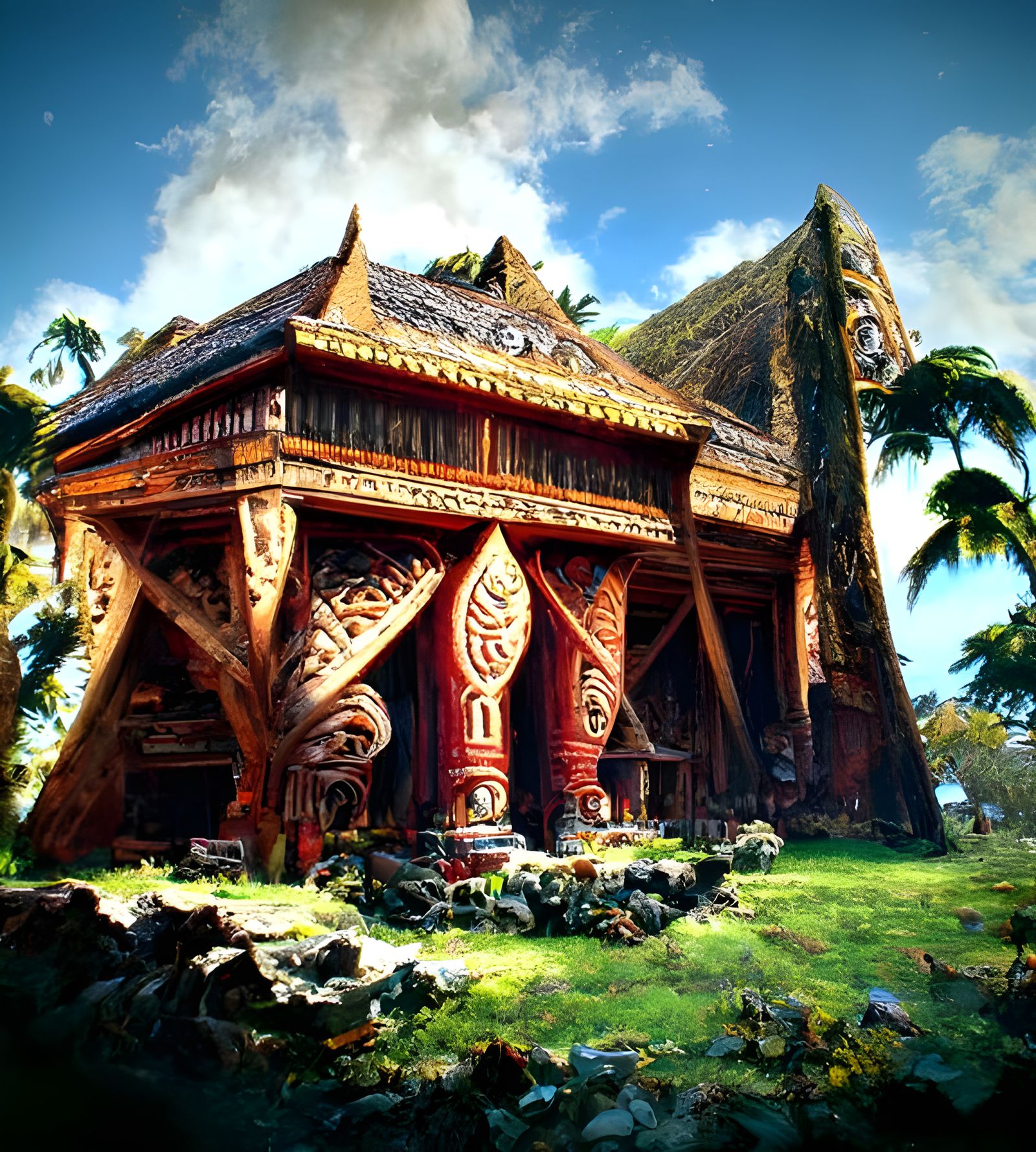 Enigmatic Samoan Architecture in Fantasy Landscape