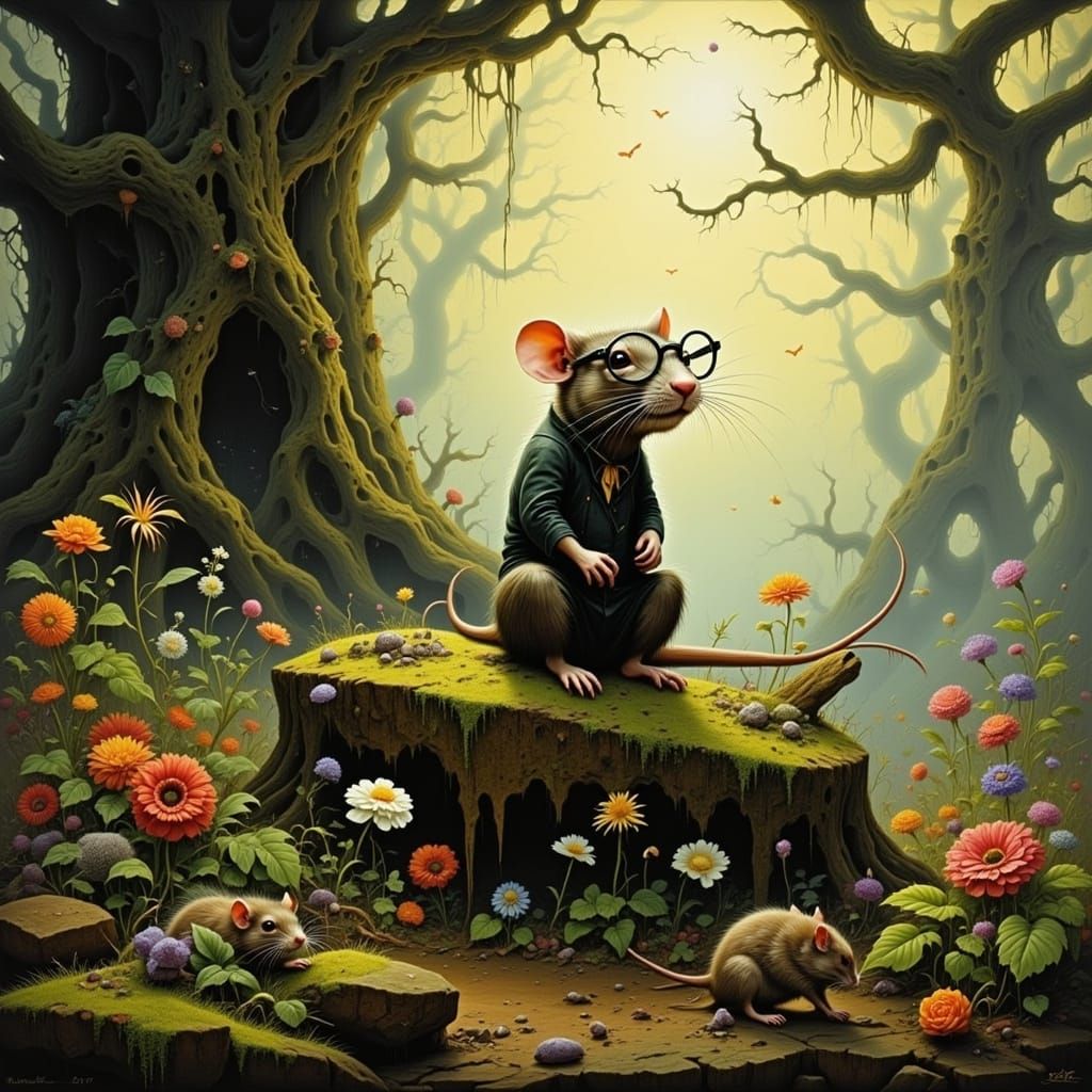 Whimsical Rat in Enchanted Forest with Spectacles