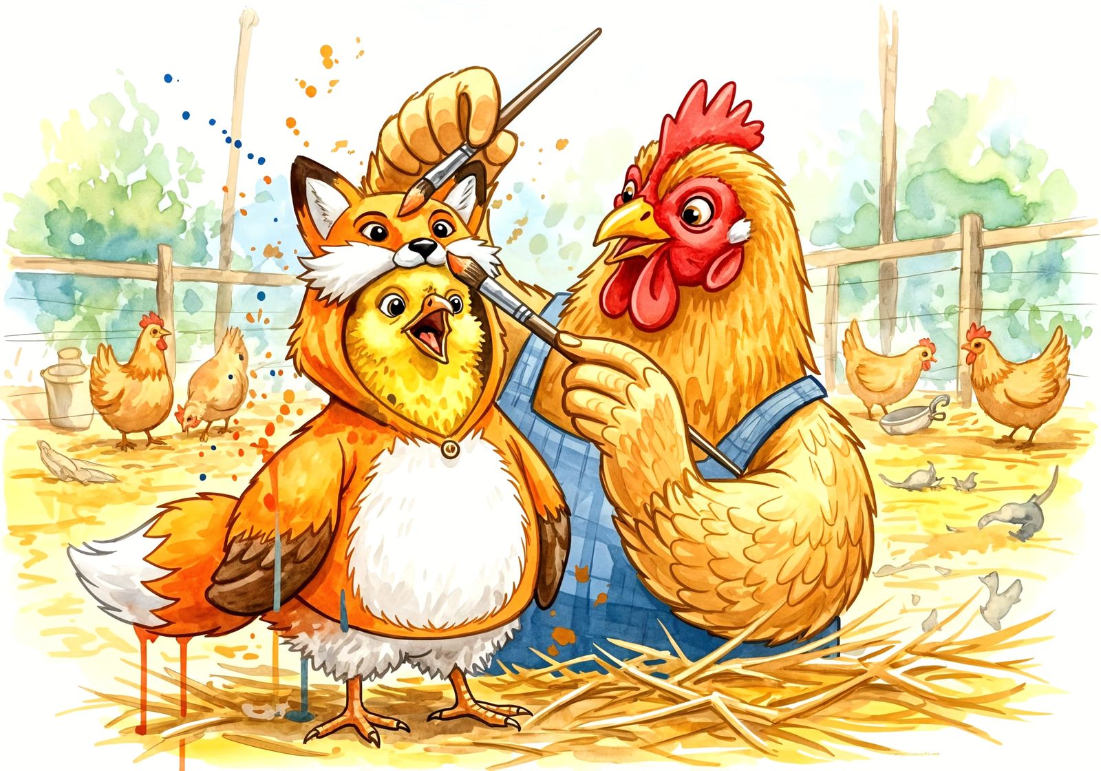 Chicken in Fox Costume Painted by Mother Hen