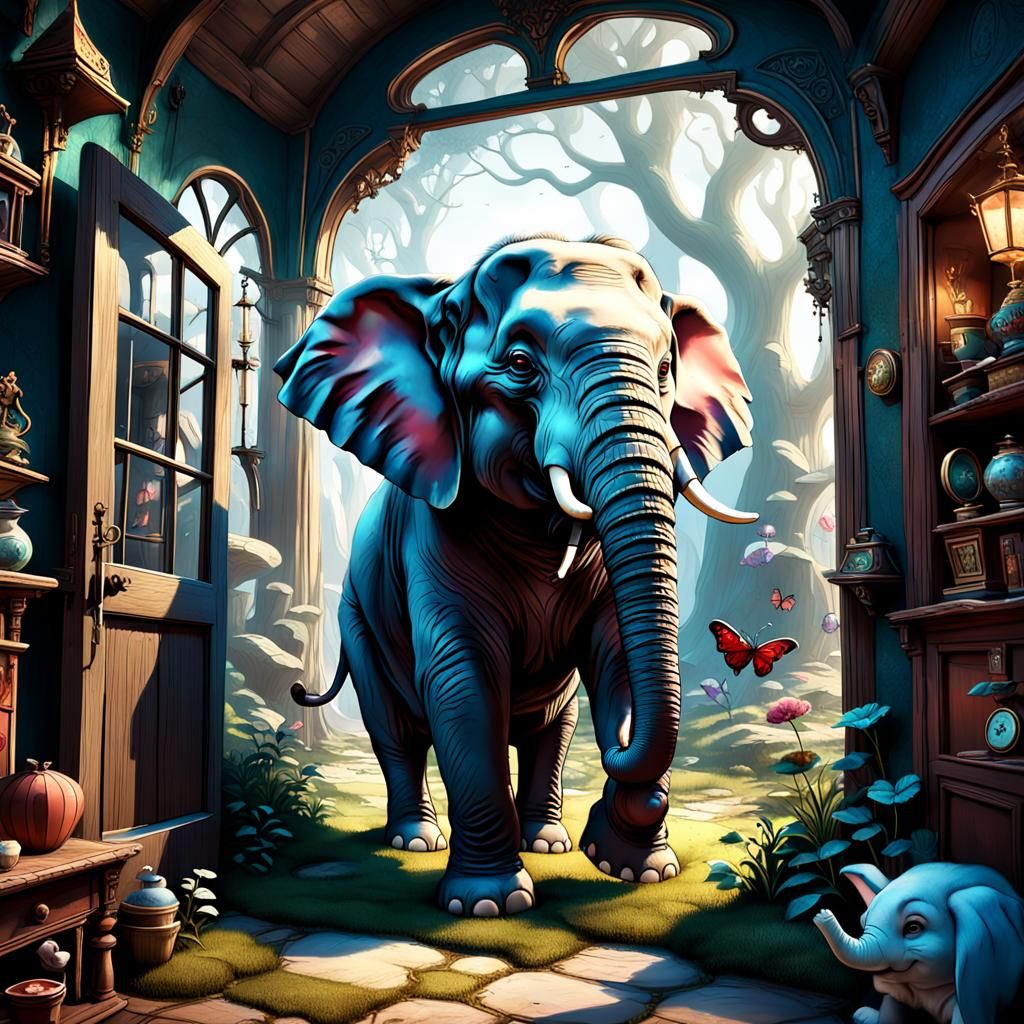 Elephant in Rabbit's House: Surreal Concept Art