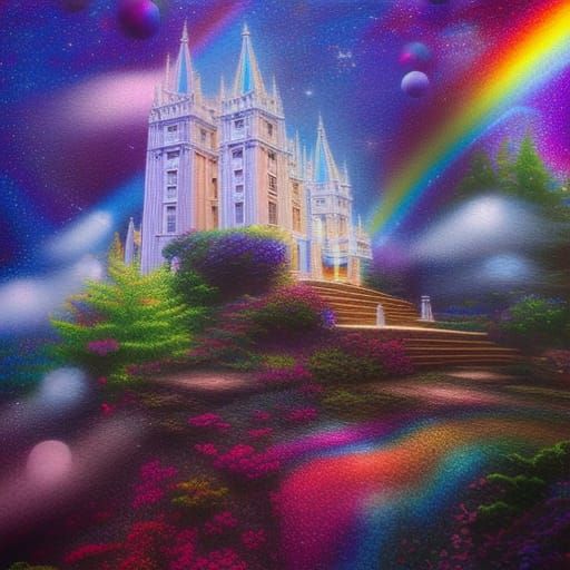 Ethereal Stairs to a Rainbow Galaxy in Fantasy Style