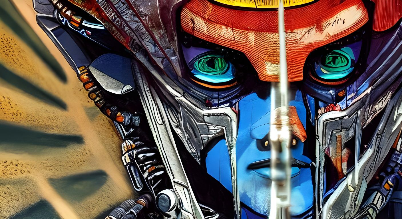 Graffiti Digital Art: Ancient Witches in Cyberpunk Desert